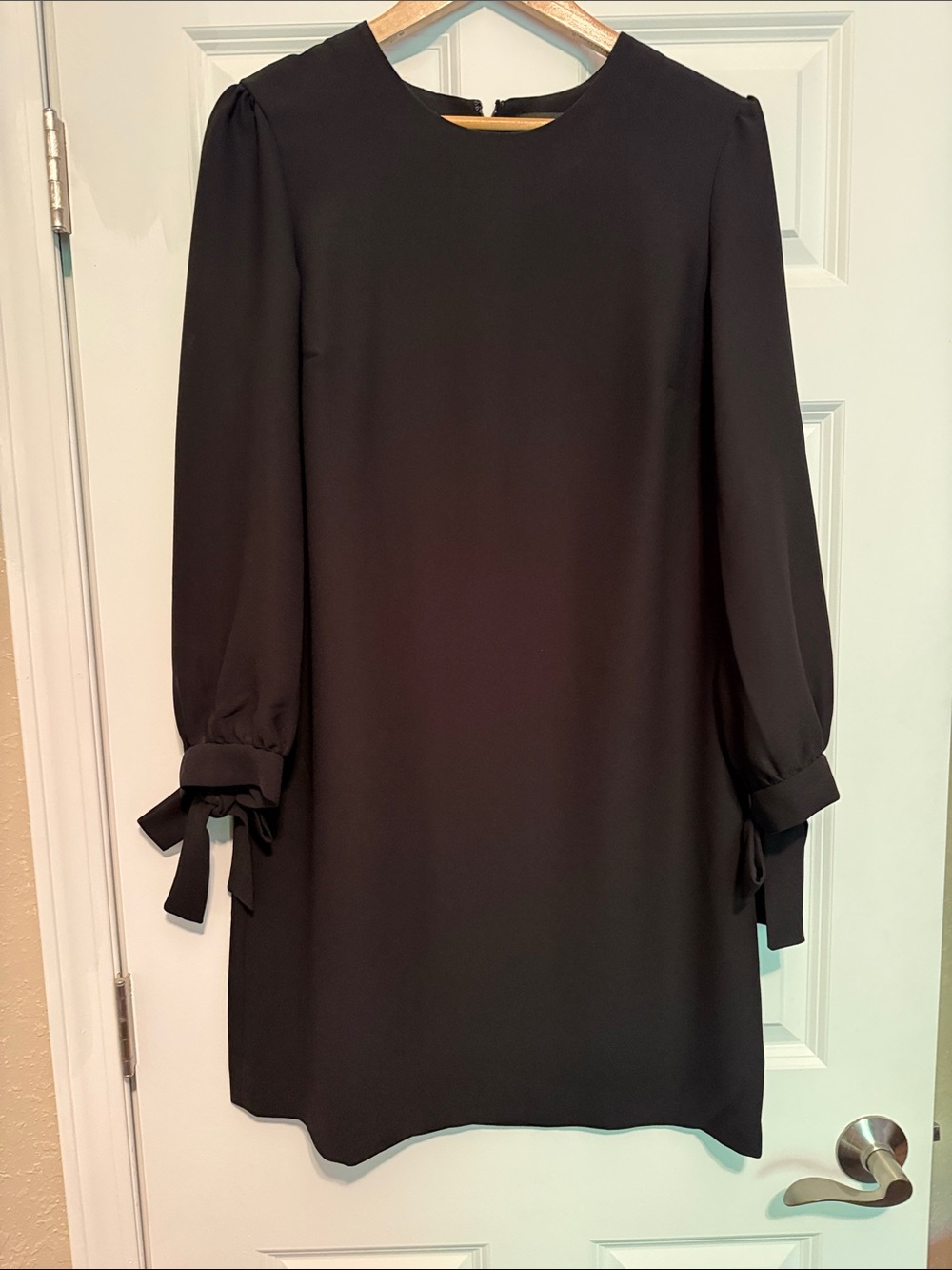 Banana Republic Black Long-Sleeve Shift Dress with Tie Cuffs